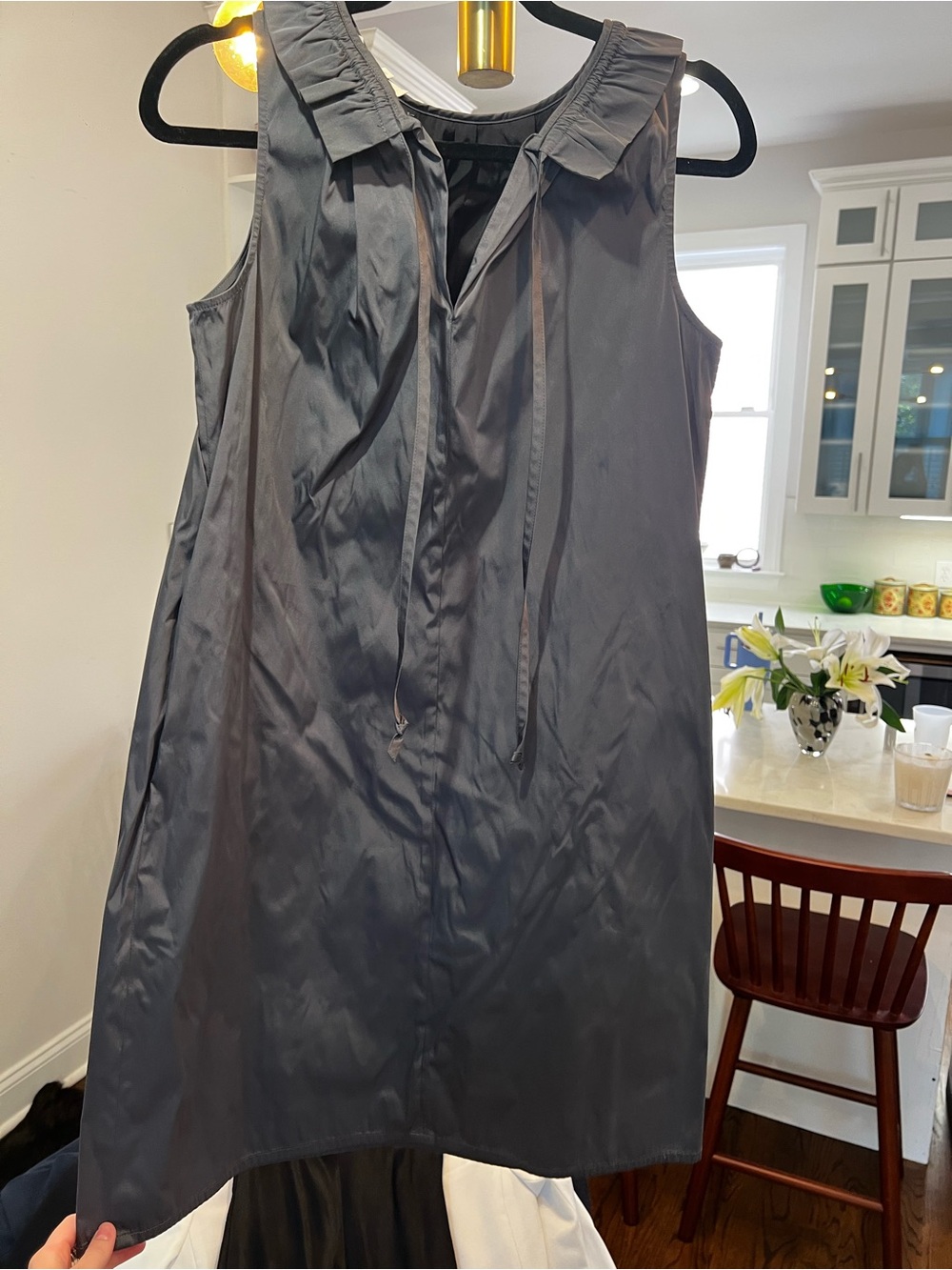 Sleeveless Dark Gray Drawstring Collar Dress